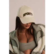 Oh Polly Applique Baseball Cap in Bone