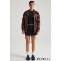 Oh Polly Faux Leather Jacket in Brown