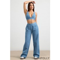 Oh Polly High-Waist Straight-Leg Joggers in Steel Blue