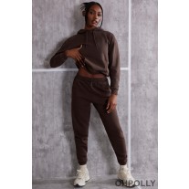 Oh Polly High Waist Cuffed Joggers in Brown