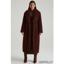 Oh Polly Long Shearling Coat in Brown