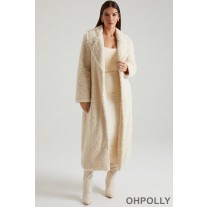 Oh Polly Long Shearling Coat in Cream