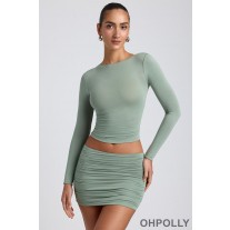 Oh Polly Modal Ruched Long-Sleeve Top in Sage Green