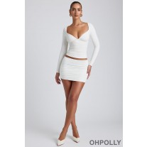 Oh Polly Modal Ruched Mid-Rise Mini Skirt in White