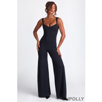 Oh Polly Modal Sweetheart Neckline Wide Leg Jumpsuit in Black