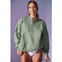 Oh Polly Oversized Half Zip Sweatshirt in Sage