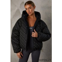 Oh Polly Reversible Hooded Puffer Jacket in Black