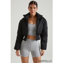 Oh Polly Ribbed Puffer Jacket in Black