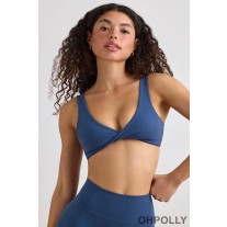 Oh Polly Soft Active V-Neck Sports Bra in Washed Navy