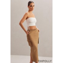 Oh Polly Cargo Maxi Skirt in Tan