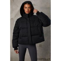 Oh Polly Cropped Puffer Jacket with Detachable Sleeves in Black