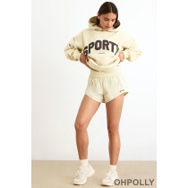 Oh Polly Elasticated Mini Shorts in Bone