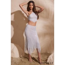 Oh Polly Embellished Handkerchief Hem Midaxi Skirt in Silver