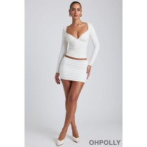 Oh Polly Modal Ruched Mid-Rise Mini Skirt in White