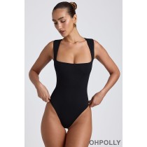 Oh Polly Modal Square-Neck Bodysuit in Black