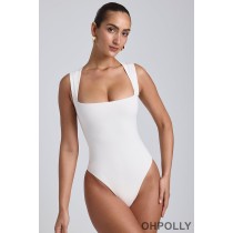 Oh Polly Modal Square-Neck Bodysuit in White