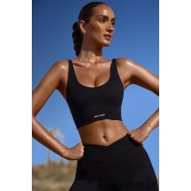 Oh Polly Plunge Neck Open Back FlexiRib Sports Bra in Black