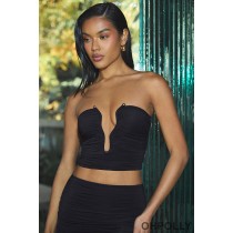 Oh Polly Slinky Jersey Ruched Hardware Detail Strapless Top in Black