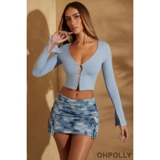 Oh Polly A-Line Cargo Mini Skirt in Blue Print