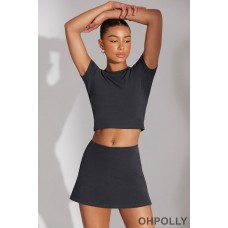 Oh Polly A-Line Mini Skort in Washed Black