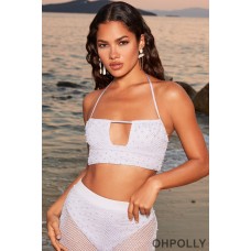 Oh Polly Beaded Crochet Crop Top in Lilac