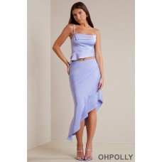 Oh Polly Bias Cut Satin Asymmetric Maxi Skirt in Periwinkle