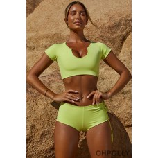 Oh Polly Cap Sleeves Swim Top in Lime