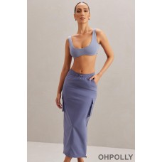 Oh Polly Cargo Maxi Skirt in Dusty Blue