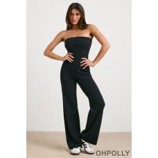 Oh Polly Chunky Knit Kick Flare Unitard in Black