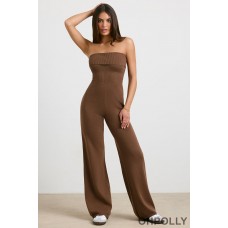 Oh Polly Chunky Knit Kick Flare Unitard in Espresso