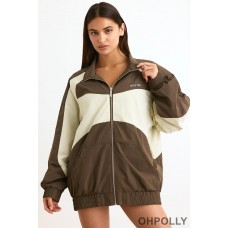 Oh Polly Colourblock Track Jacket in Espresso