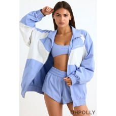 Oh Polly Colourblock Track Jacket in Lavender Blue