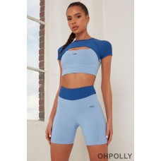 Oh Polly Contrast Waist Cycle Shorts in Blue