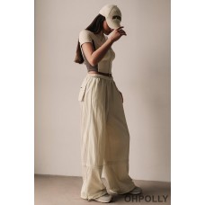 Oh Polly Convertible Wide Leg Track Pants in Bone