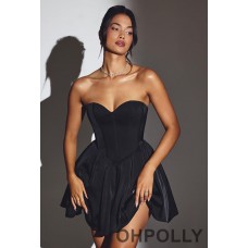 Oh Polly Corset Tulle Mini Dress in Jet Black