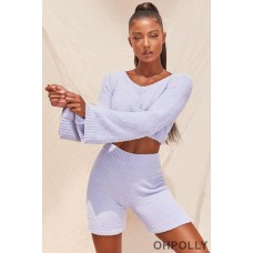 Oh Polly Cosy Lounge Shorts in Baby Blue