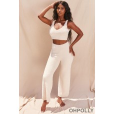 Oh Polly Cosy V Neck Tank Top in Ivory