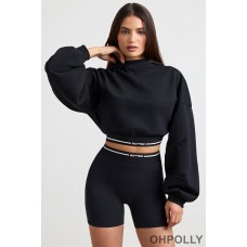 Oh Polly Cropped Hoodie in Black