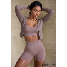 Oh Polly Cropped Rib Cardigan in Mocha