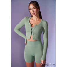 Oh Polly Cropped Rib Cardigan in Sage