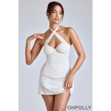 Oh Polly Cross-Neck A-Line Mini Dress in Ivory