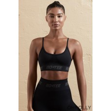 Oh Polly Curved Neckline Sports Bra in Black