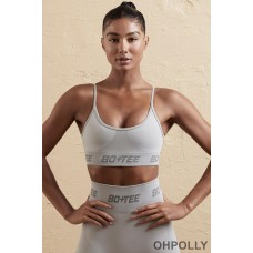 Oh Polly Curved Neckline Sports Bra in Silver