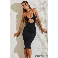 Oh Polly Cut Out Halter Neck Midi Dress in Black