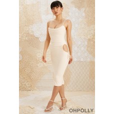 Oh Polly Cut Out Hip Midi Dress in Ivory