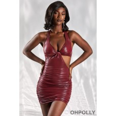 Oh Polly Cut Out Mini Dress in Burgundy