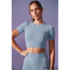 Oh Polly Define Luxe Baby Tee Crop Top in Denim Blue