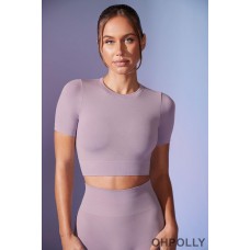 Oh Polly Define Luxe Baby Tee Crop Top in Dusty Lilac