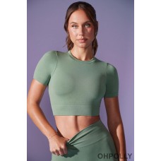 Oh Polly Define Luxe Baby Tee Crop Top in Sage