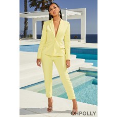 Oh Polly Down To Business High Waisted Trousers in Pastel Yellow